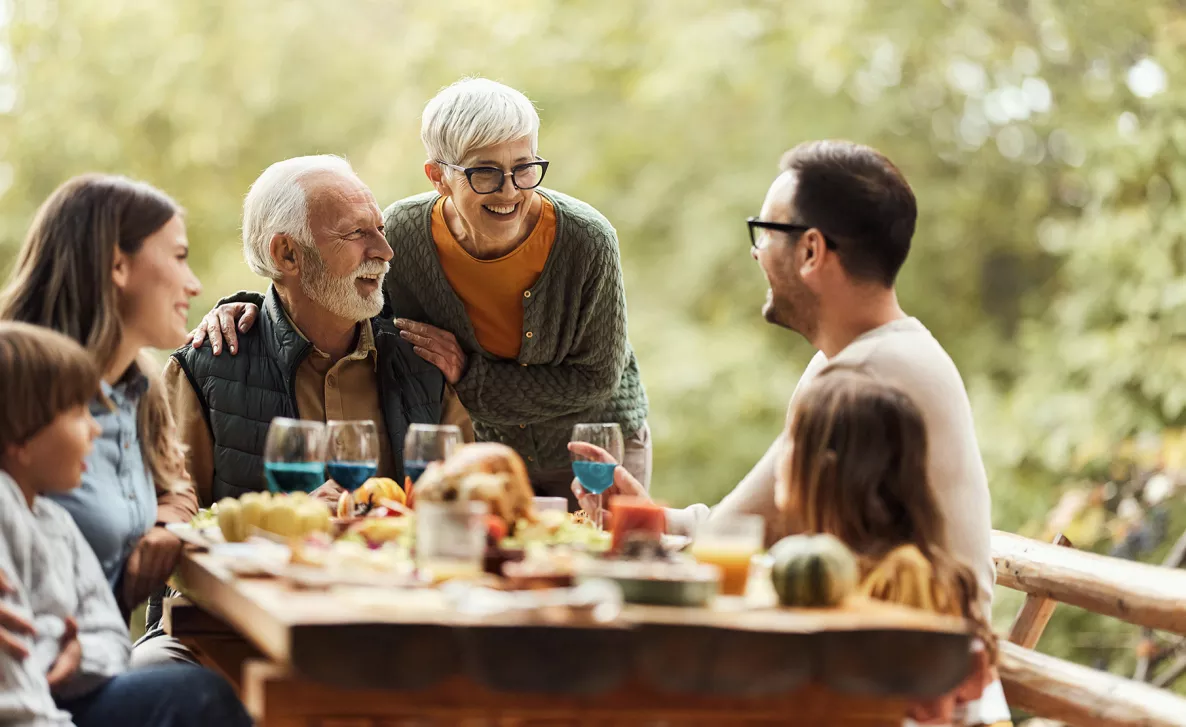  A family having lunch in open and enjoying
