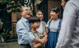 family greeting each other